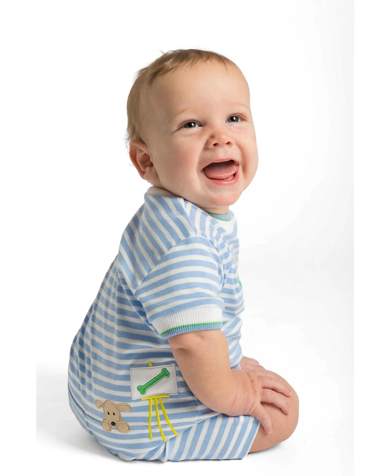 Florence Eiseman Baby Boy Stripe Knit Shortall With Painting Dog