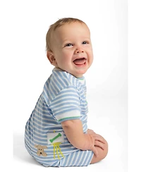 Florence Eiseman Baby Boy Stripe Knit Shortall With Painting Dog