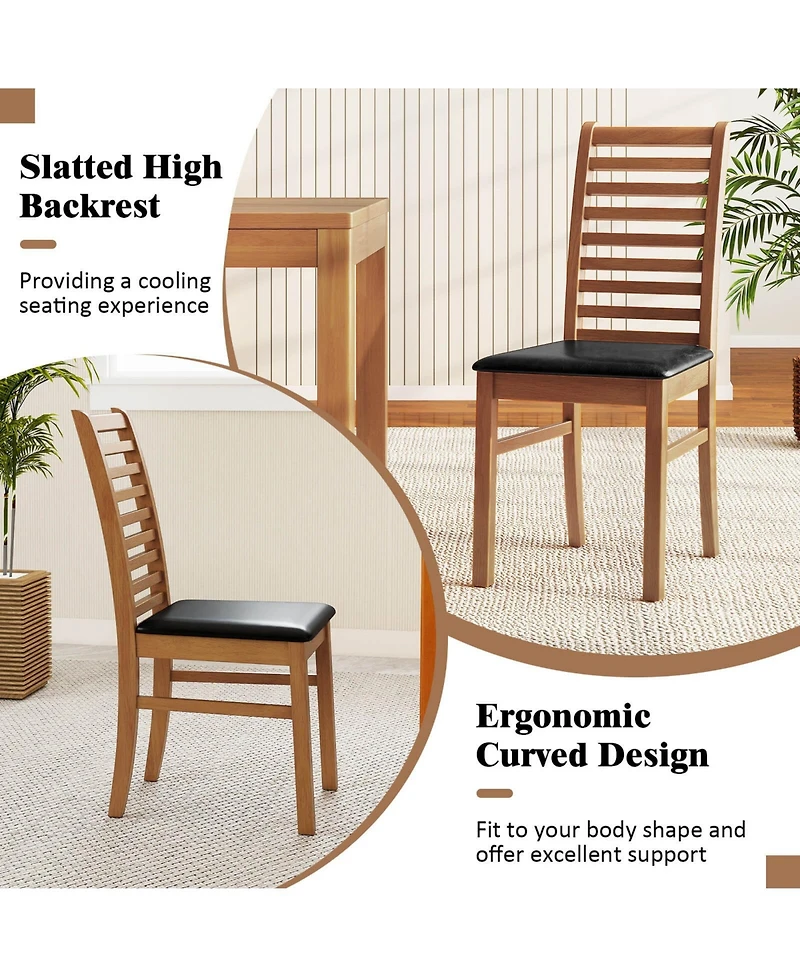 Costway Modern Dining Chair Kitchen with Rubber Wood Legs and Slatted Backrest