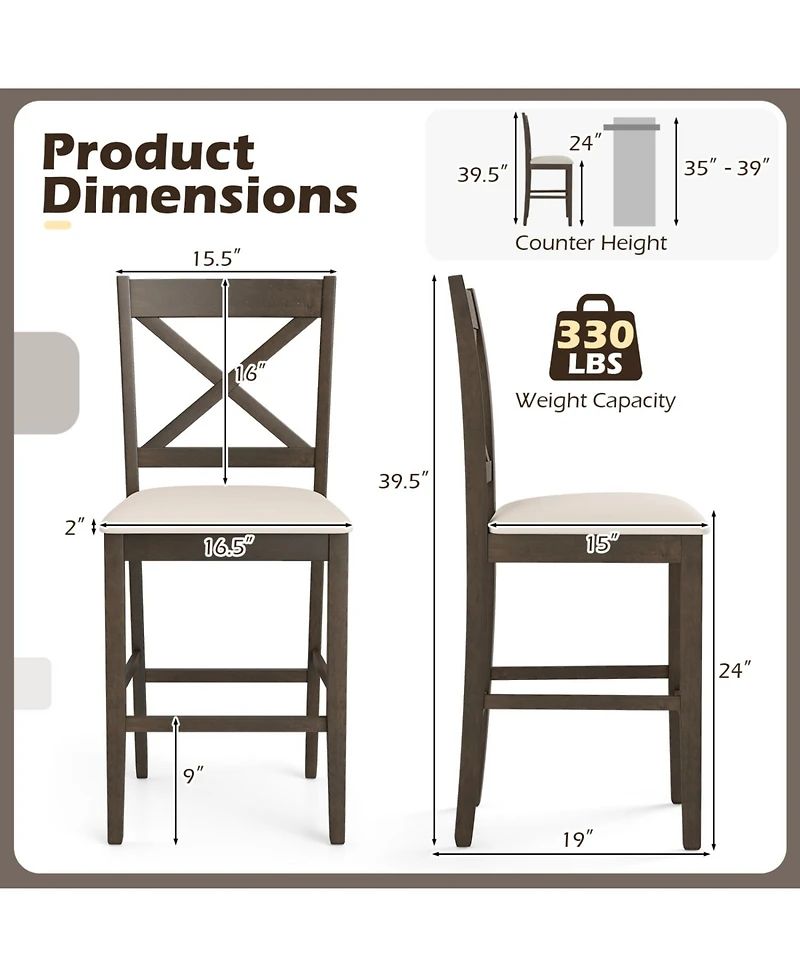 Slickblue Set of 2 Counter Height X-Back Bar Stools with Cushioned Seating