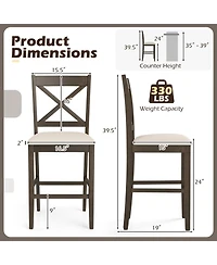 Slickblue Set of 2 Counter Height X-Back Bar Stools with Cushioned Seating