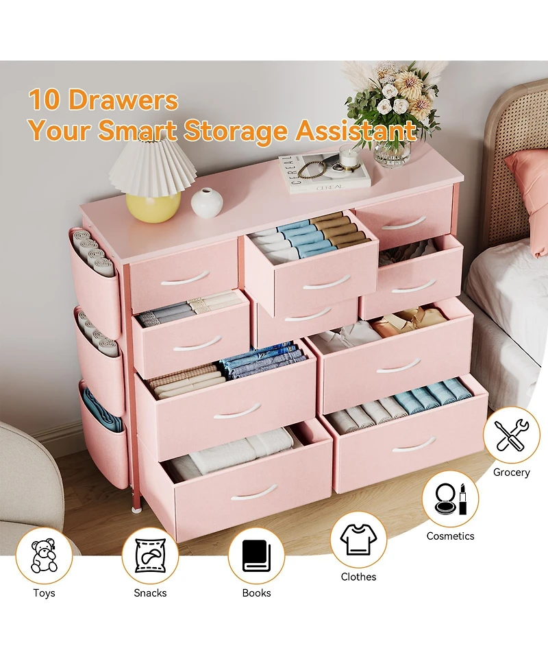 homfan 10-Drawer Fabric Storage Cabinet, Freestanding Organizer Tower with Non-Woven Drawers for Bedroom Closet Nursery