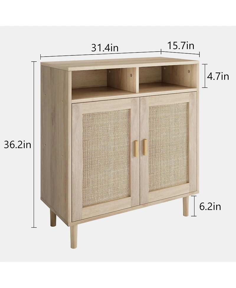 homfan Modern Rattan Buffet Cabinet,4-Door Sideboard with Adjustable Shelf, Multipurpose Storage for Kitchen, Dining, Ideal as Coffee Bar & Tv Stand
