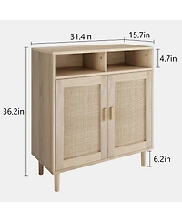 homfan Modern Rattan Buffet Cabinet,4-Door Sideboard with Adjustable Shelf, Multipurpose Storage for Kitchen, Dining, Ideal as Coffee Bar & Tv Stand