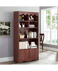 homfan Modern Wave Top Bookcase, Wood and Melamine Board Storage Cabinet with Gold Handles, 6-Cube Organizer Easy Assembly for Home Office