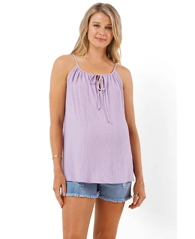Hello Miz Women's Maternity Sleeveless Tie Front Scoop Neck Cami Top