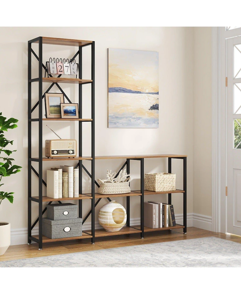 Slickblue Industrial Corner Bookcase with 9 Open Ladder Shelves