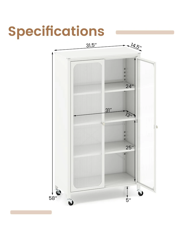 Slickblue 58 Inch Rolling Bookcase with Lockable Wheels and Adjustable Shelves