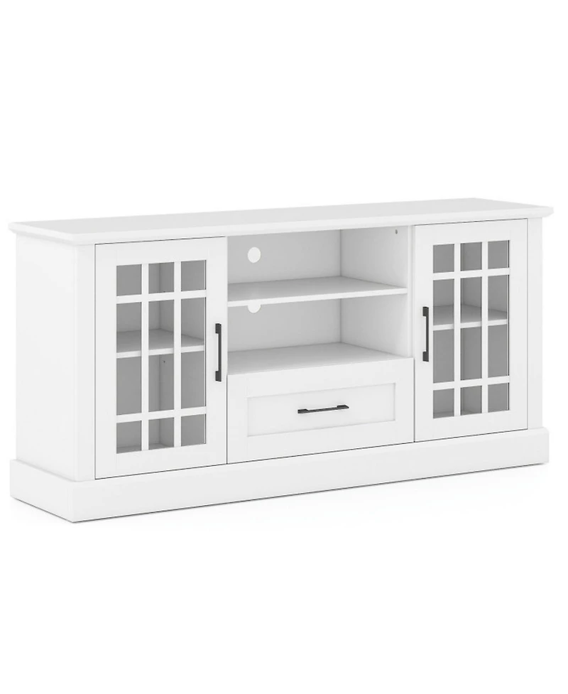 Gouun Farmhouse Tv Stand with Glass Doors and Drawer for TVs up to 70 in
