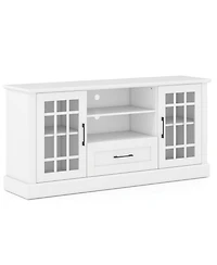 Gouun Farmhouse Tv Stand with Glass Doors and Drawer for TVs up to 70 in