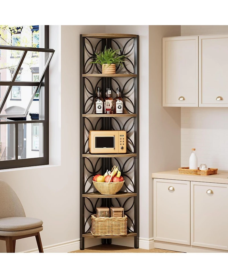 Slickblue Corner Bookshelf with 6-Tier Open Storage Rack