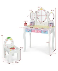 Gouun Kids Vanity Dressing Table and Chair Set with Tri-Fold Mirror