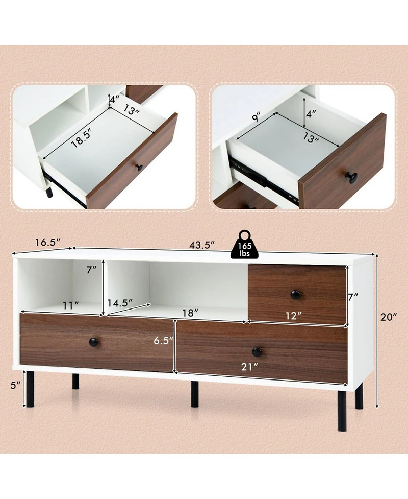 Gouun Mid-Century Tv Stand with 2 Cubbies and 3 Drawers for 50 in TVs