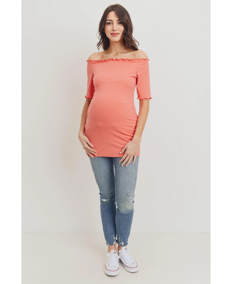 Hello Miz Women's Maternity Off-the-Shoulder Ribbed Tunic Top