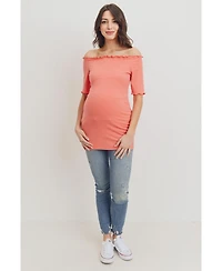 Hello Miz Women's Maternity Off-the-Shoulder Ribbed Tunic Top