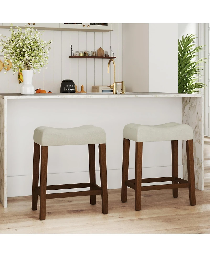Slickblue Set of 2 Counter Height Bar Stools with Upholstered Curved Saddle Seat