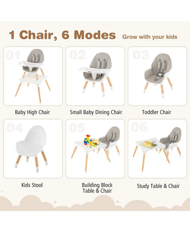 Gouun Toddler 6-in-1 Convertible Wooden High Chair