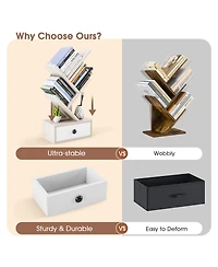 Gouun 5-Tier Tree-Shaped Bookcase with Bottom Drawer and Wide Stable Base