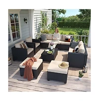 Aoxun Outdoor Patio Rattan Furniture Set with Steel Frame Waterproof Cushions and Free Covers