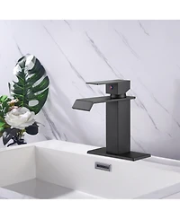 Phying Waterfall Spout Bathroom Faucet Single Handle Modern Vanity Sink Faucet Single Hole Minimalist Basin Faucet for Bathroom Home Decoration