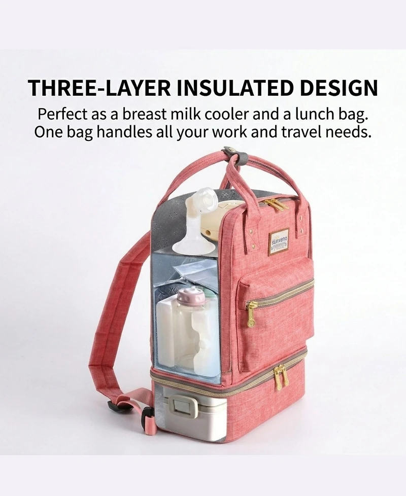 Sunveno Baby Double Layer Breastmilk Cooler Backpack, Leak-Resistant Nursing Bag
