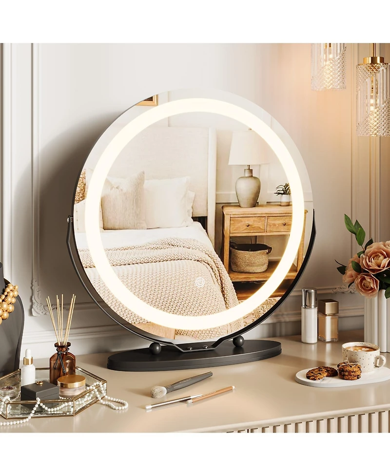 homfan Modern Led Vanity Mirror – 3-Color Dimmable Lighting, Smart Touch Control, Aluminum Alloy Frame, Tabletop