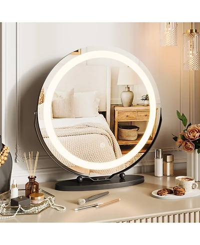 homfan Modern Led Vanity Mirror – 3-Color Dimmable Lighting, Smart Touch Control, Aluminum Alloy Frame, Tabletop