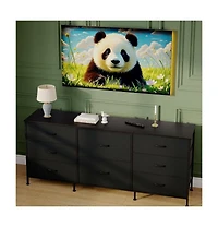 homfan 8 Drawer Dresser, 63 Inch Fabric Tv Stand Storage Cabinet with Wooden Top for 75 Bedroom Living Room