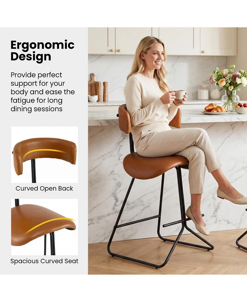 Slickblue Set of 2 25 Inch Upholstered Counter Height Stools Faux Leather Chairs