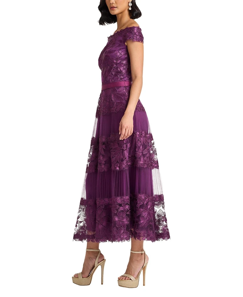 Tadashi Shoji Women's Adriane Floral Embroidered Tea-Length Dress