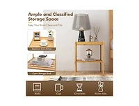 2 Pieces 2 Tiers Bamboo Nightstand for Living Room Bedroom-Natural
