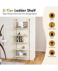 Gouun 5-Tier Wall-Mounted Ladder Bookcase with Sprayed Steel Frame