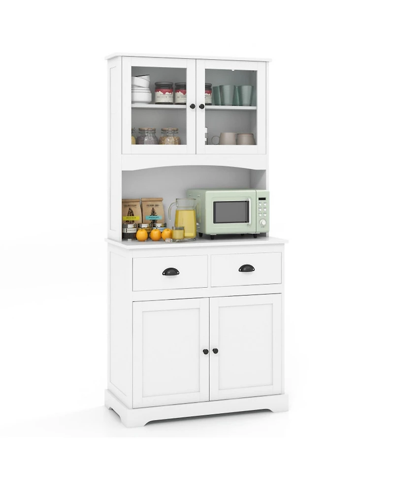 Gouun Tall Sideboard Storage Cabinet with 2 Drawers and Glass Doors