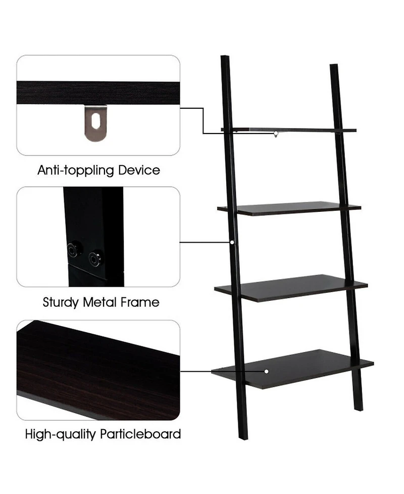Gouun 4-Tier Industrial Leaning Wall Bookcase