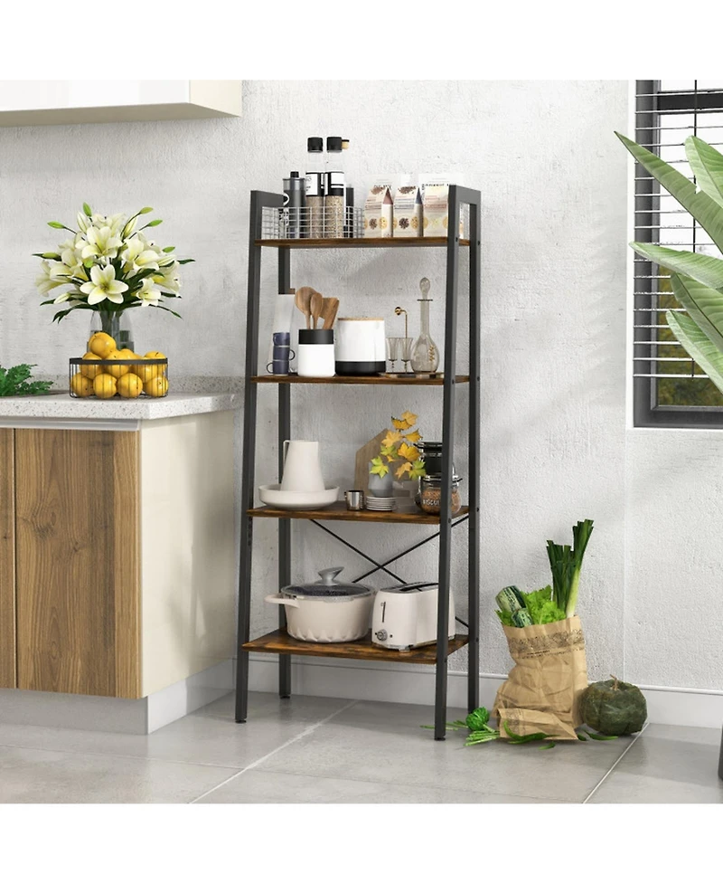 Gouun 4-Tier Industrial Bookshelf Metal Frame Storage Shelf Adjustable Feet