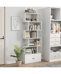 Gouun 6-Tier S-Shaped Bookshelf Freestanding Cabinet Doors Display