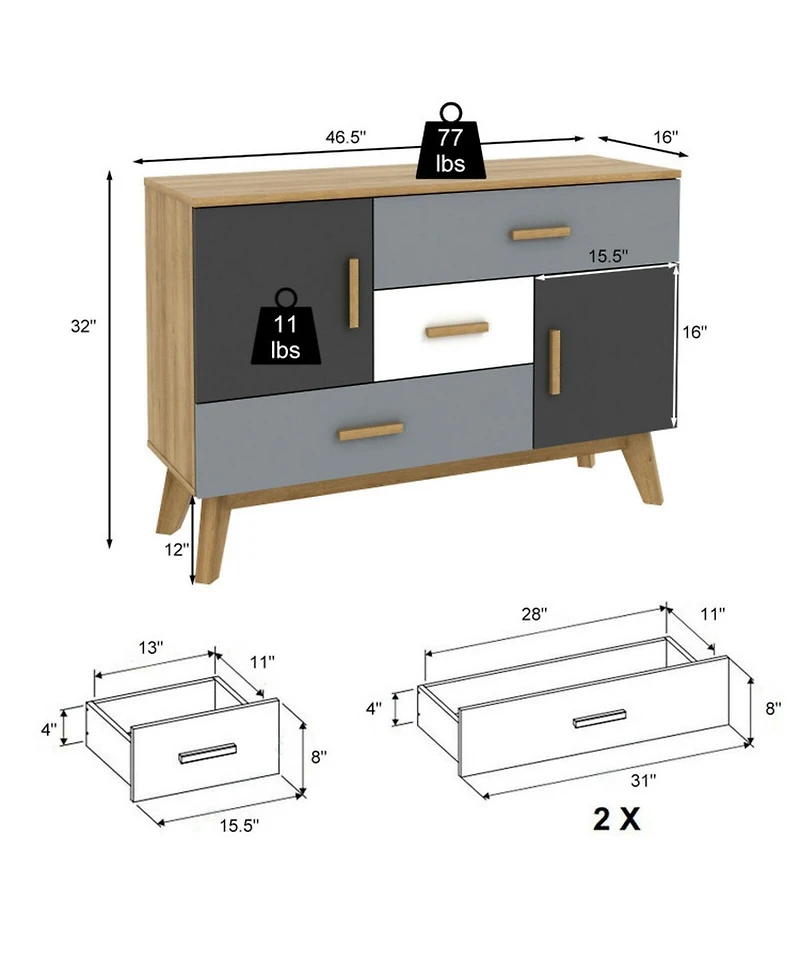 Gouun Free-Standing Storage Cabinet with 2 Doors and 3 Drawers