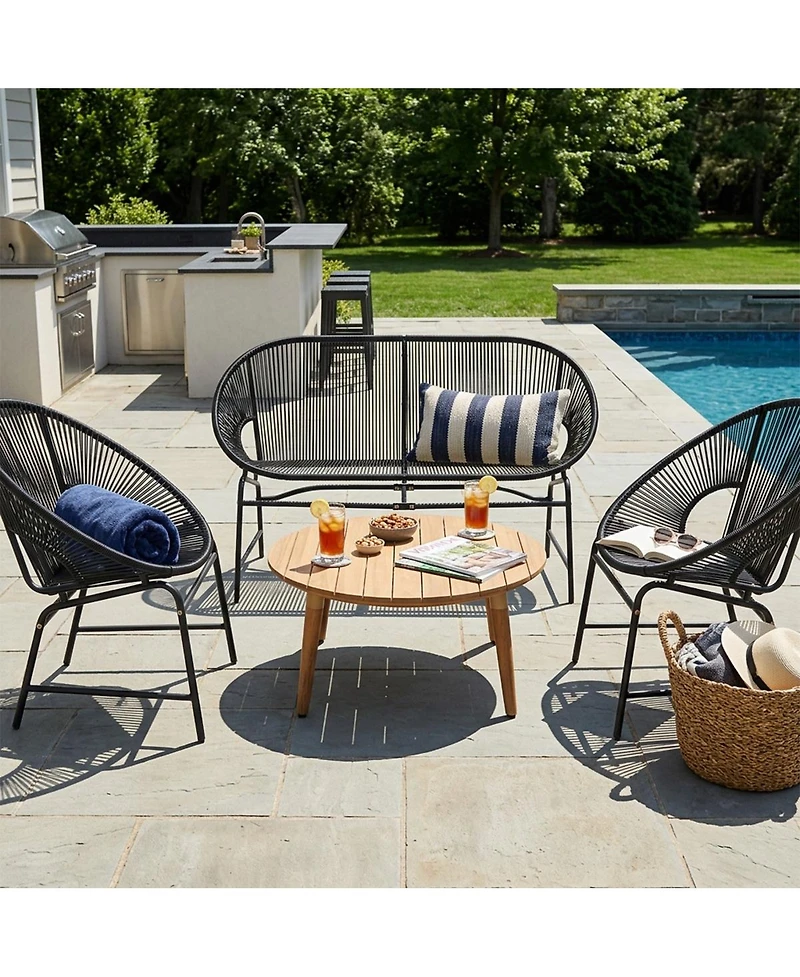Asagikoiai Piece Rattan Outdoor Conversation Set with Loveseat and Chairs Acacia Wood Table