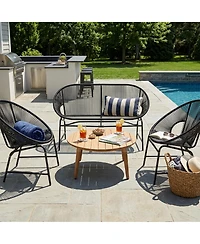 Asagikoiai Piece Rattan Outdoor Conversation Set with Loveseat and Chairs Acacia Wood Table