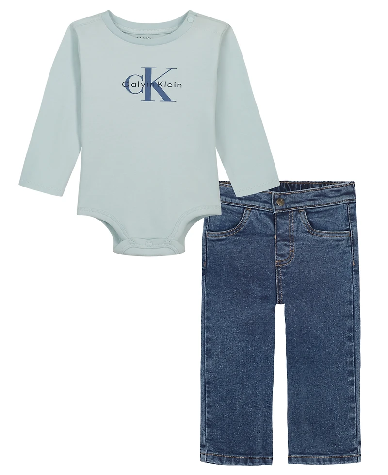 Calvin Klein Baby Boys' Long-Sleeve Bodysuit and Pants, 2-Piece Set