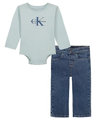 Calvin Klein Baby Boys' Long-Sleeve Bodysuit and Pants, 2-Piece Set