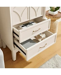 Casainc 4 Door Storage Cabinet with Unique Arc Handles and Adjustable Shelves