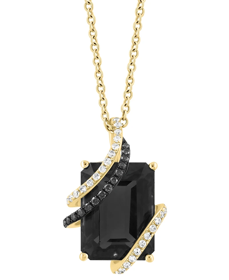 Effy Collection Onyx, White Diamond (1/10 ct. t.w.) & Black Diamond (1/20 ct. t.w.) Pendant Necklace in 14k Yellow Gold