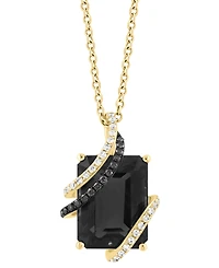 Effy Collection Onyx, White Diamond (1/10 ct. t.w.) & Black Diamond (1/20 ct. t.w.) Pendant Necklace in 14k Yellow Gold