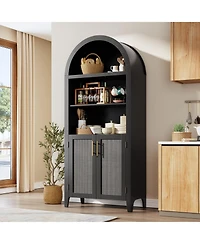 homfan Arched 5-Tier Storage Cabinet with Doors, Modern Farmhouse Cupboard Open Display Shelves, Multipurpose Furniture for Kitchen, Dining Room