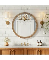Laoties 23.6" Farmhouse Round Wall Mirror Beaded Trim for Living Room and Bathroom