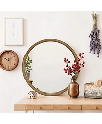 Laoties Modern Round Wall Mirror, Natural Wood Vanity Mirror for Bathroom, Entryway and Living Room Decor