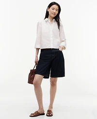 Tommy Hilfiger Women's Cropped Collared Roll-Tab Cotton Shirt