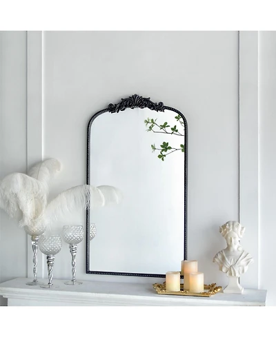 Laoties 24" x 36" Vintage Arched Wall Mirror, Baroque Ornate Mantle Mirror with Floral Crown