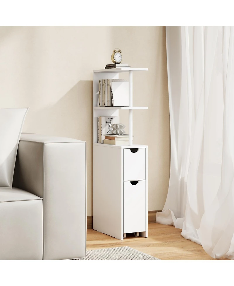 Volenca Slim Freestanding Bathroom Cabinet with Slide-Out Cart and Open Shelves, 45-in H